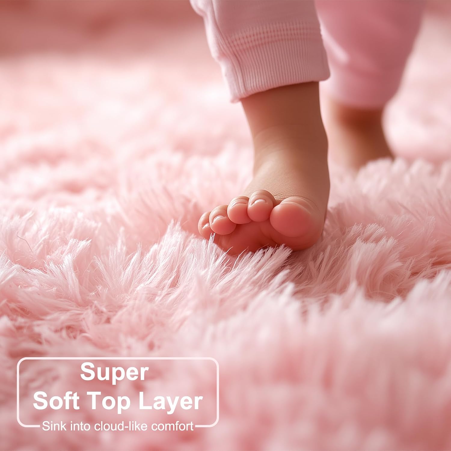Light Pink Area Rugs for Bedroom Girls, Living Room Decor, Fluffy Fuzzy Plush Shag Rug 4x6 for Kids Room, Soft Cute Aesthetic Floor Fur Carpet for Baby, Toddler, Teen, Nursery, Preppy Dorm, Playroom