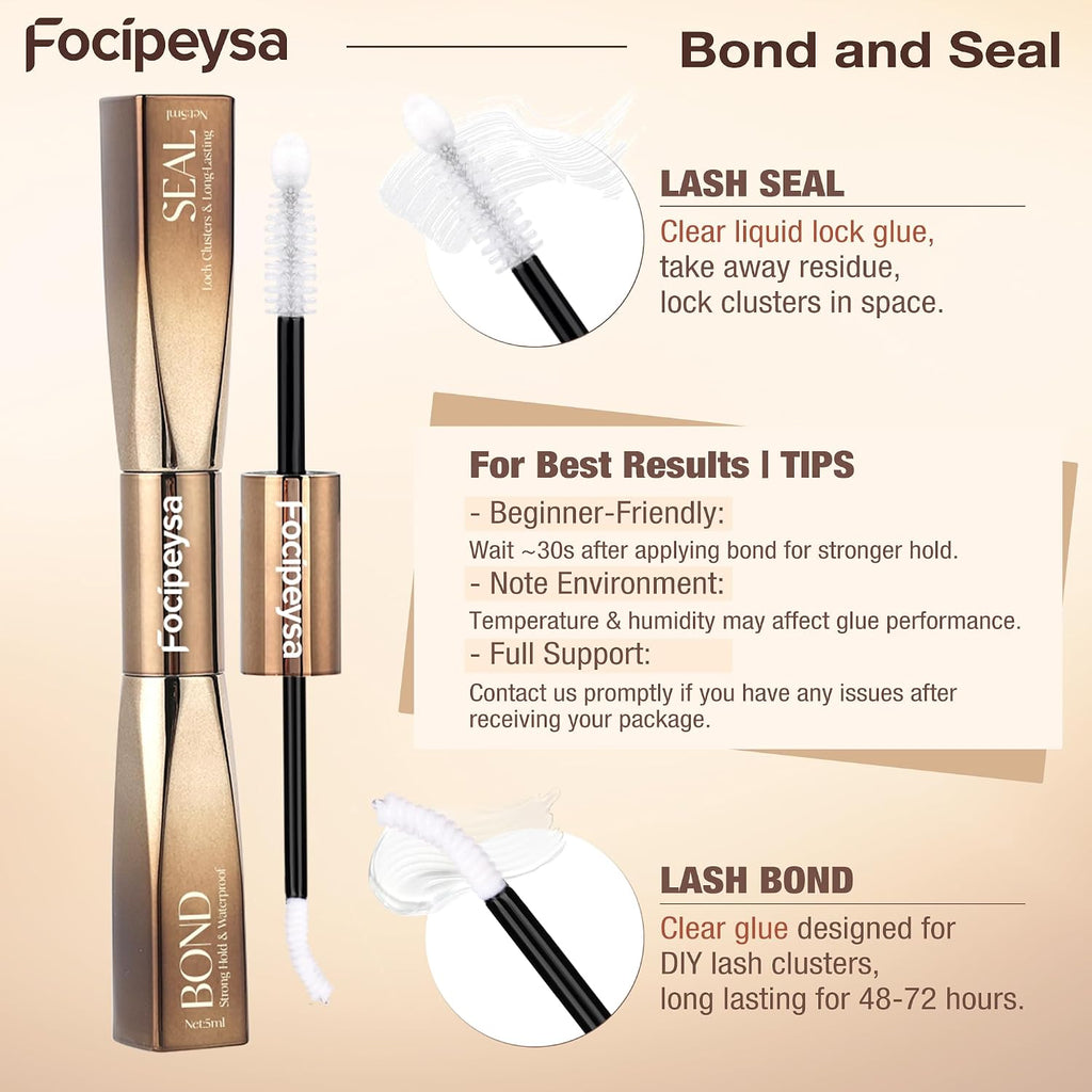 Focipeysa Fox Eye Lash Clusters Kit Fox Tail Lashes Cluster Eyelash Extensions Kit With Lash Bond And Seal, Lash Remover Lash，Lash Tweezers Diy Lash Clusters Set