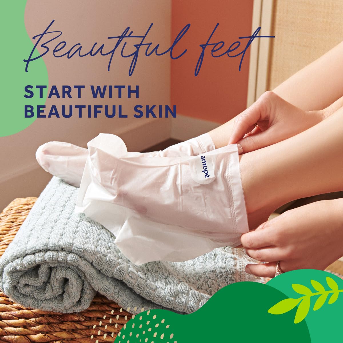 Amopé Pedi Mask 20-Minute Foot Mask, Intensely Moisturizing Socks, Paradise Found with Coconut Oil, Urea & Vitamin Complex for Long Lasting Hydration, No Added Fragrance, 3 pair (Packaging May Vary)