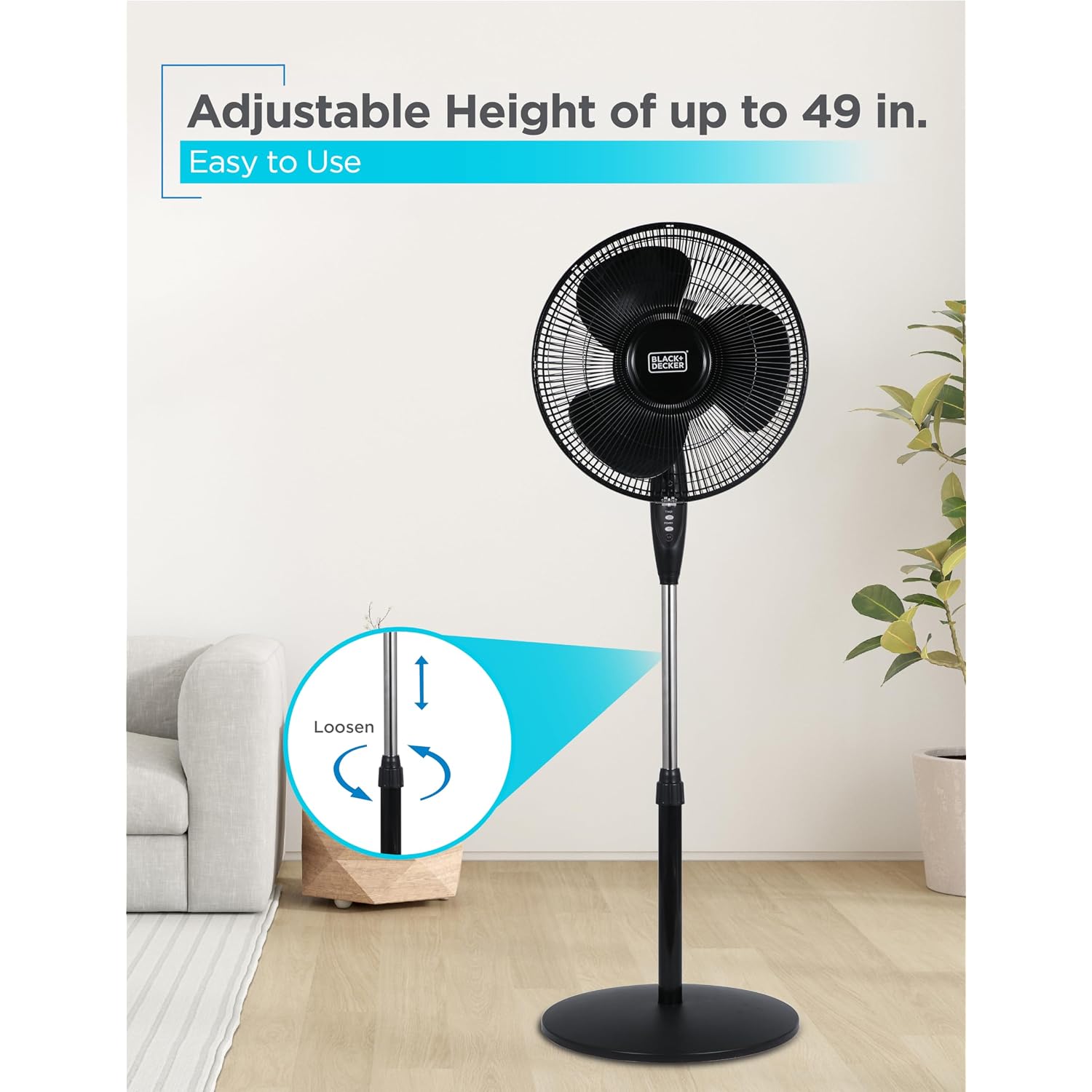 Black+Decker 16" Oscillating Pedestal Fan With Remote, Bfsr16B, Black | Oscillating Pedestal Fan With Remote, 90-Degree Oscillation, 3 Speed Settings, Adjustable Height, Timer, 30-Degree Tilt