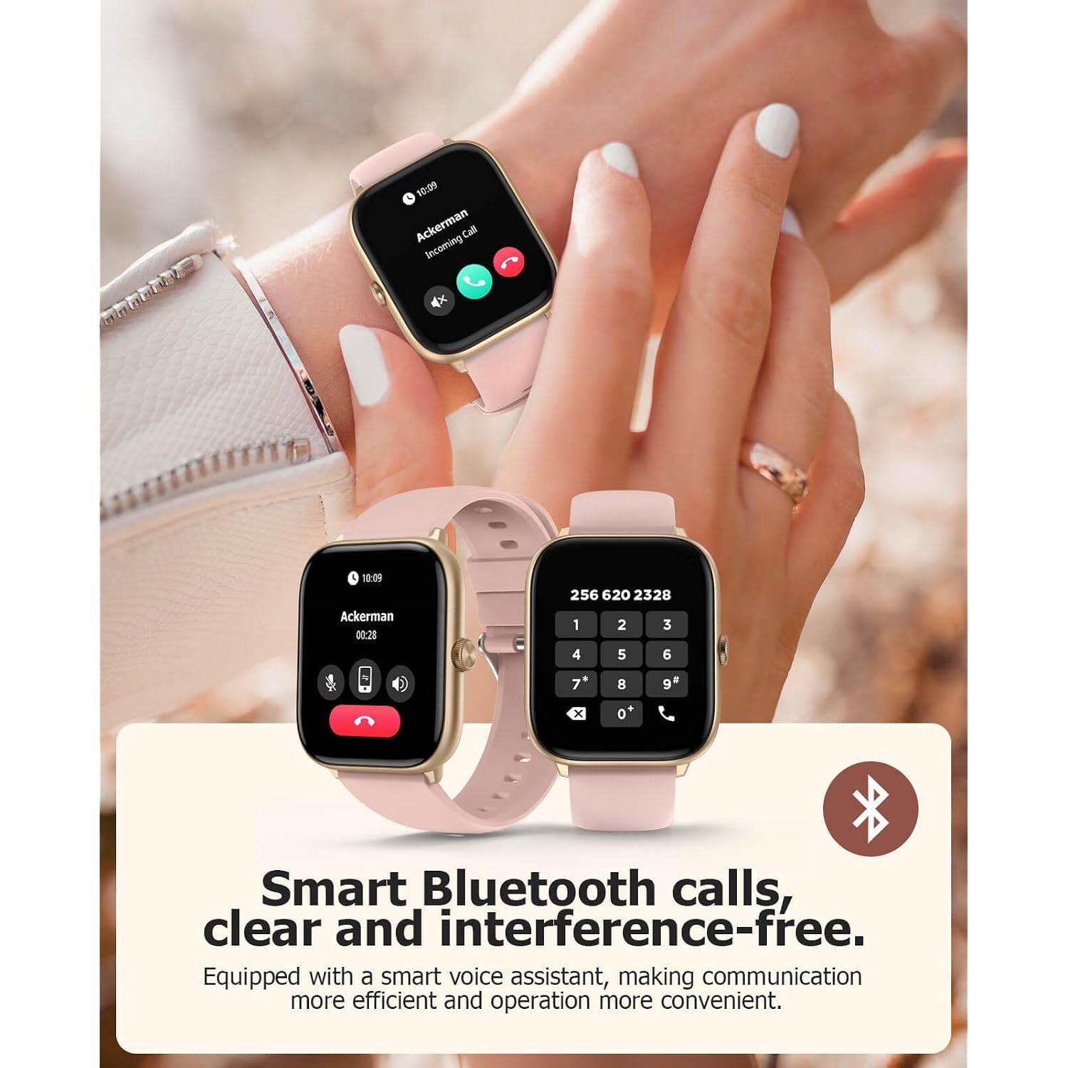 Pink Smart Watch For Women, Bluetooth Call, Blood Pressure, 2.06" Amoled, 118 Sports, Fitness Tracker, Heart Rate/Spo2/Sleep/Stress Monitor, Ip68 Waterproof, Liquid Silicone, Gift For Her Android Ios