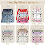 Pants Hangers With Clips,Space Saving Hanging Closet Organizer-6 Tiers Skirt Hangers With 360° Swivel Hook,Closet Organizer-Clothes Hangers- College Dorm Essentials Apartment Essentials-2 Pack