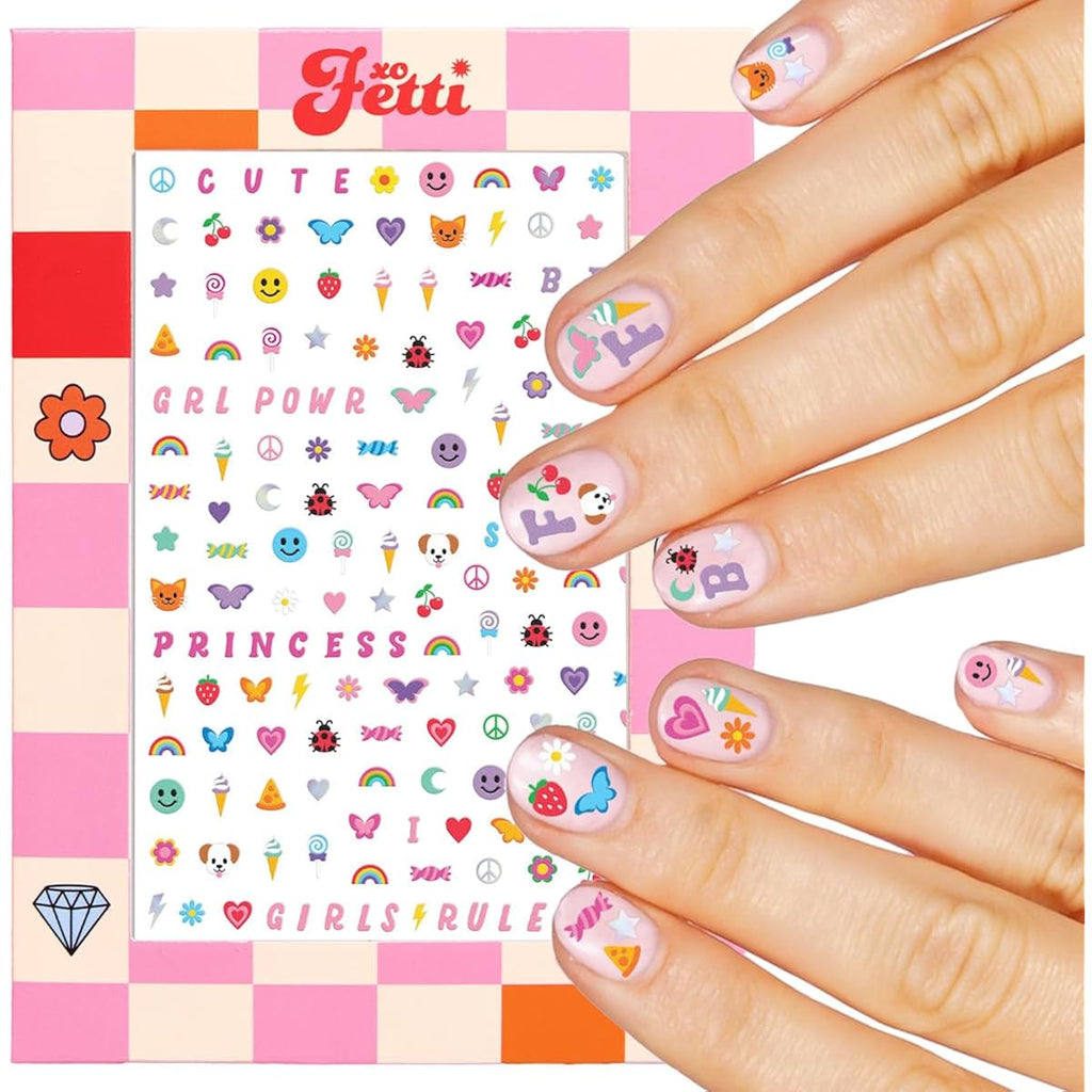 xo, Fetti Kids Nail Stickers - 816 Decals | Birthday Girl Party Favors, DIY Home Activity, Gift, Cute Nail Transfer, Groovy, Princess, Girl Power, Easter Basket