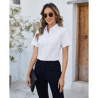 Button Down Shirts for Women Oxford Shirt Short Sleeve Wrinkle Free Dress Shirts Work Business Office Blouse