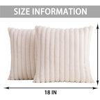 Aegero Pack of 2 Faux Fur Christmas Throw Pillow Covers 18x18 Inch, Soft Plush Striped Neutral Couch Pillow Cover, with Velvet Back Modern Home Decor for Sofa Living Room Couch Bed Cream White