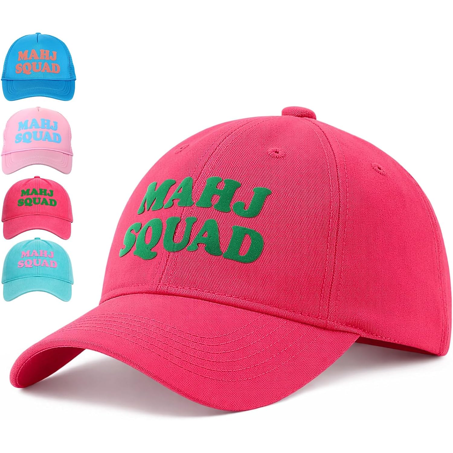 Mahjong Print Trucker Hat Mahj Squad Embroidered Cap Mahj Cap Foam Trucker Hat for Mahjong Accessories Party Gifts Deep Pink