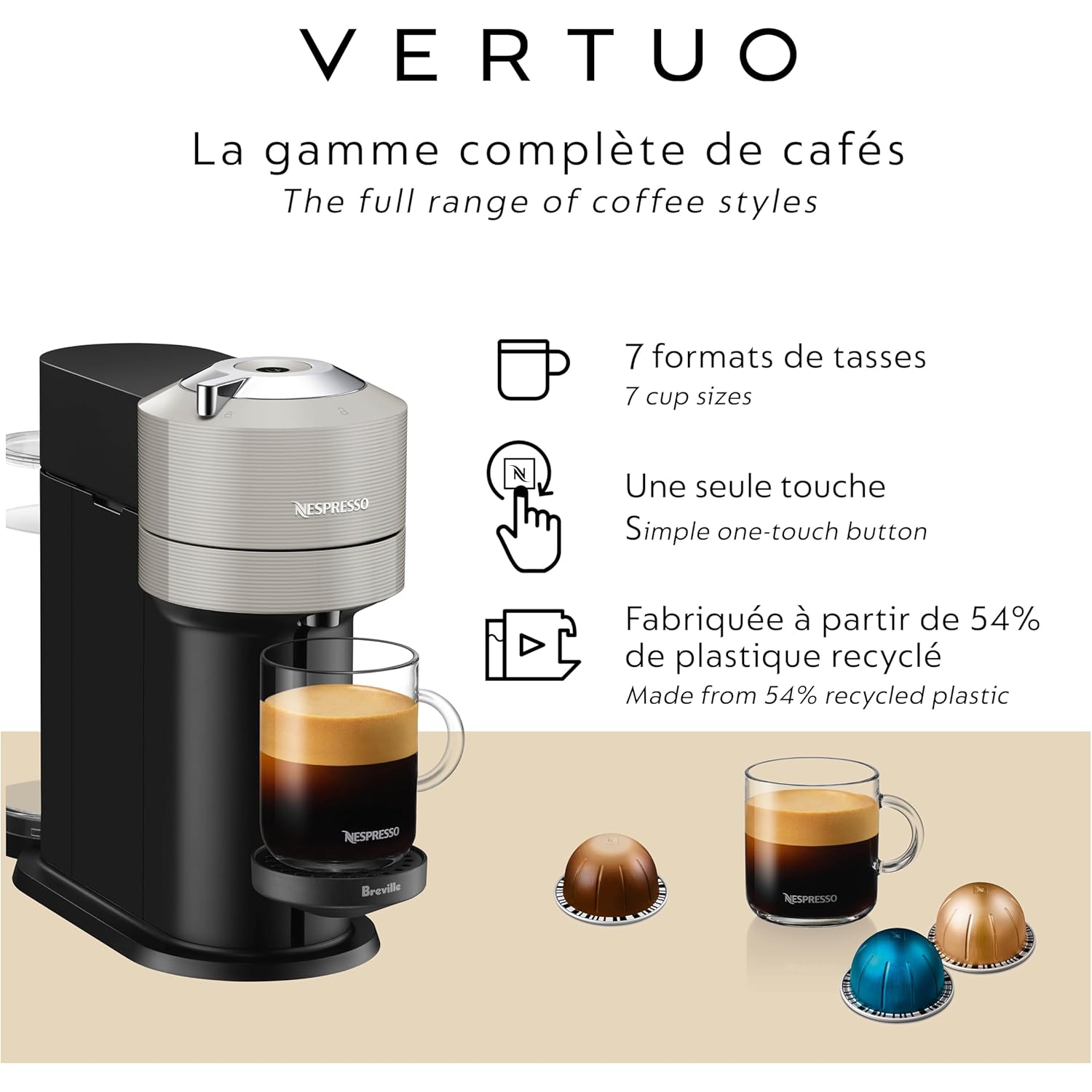 Nespresso Vertuo Next Coffee and Espresso Maker by Breville, with Aeroccino Milk Frother