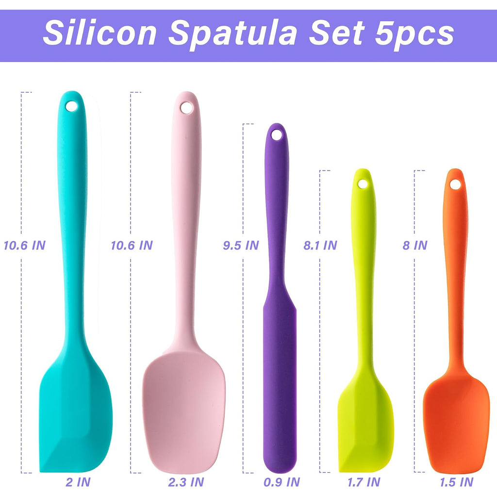 Silicone Spatula Set, 5 Piece Food Grade Rubber Spatulas For Baking, Cooking, And Mixing High Heat Resistant Non Stick Dishwasher Safe Bpa-Free (Multicolor)