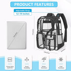 Clear Backpack For School, 17 Inch Heavy Duty Pvc Transparent Bookbag | Reinforced Straps Stitches, Clear Bag For Stadium Events Girls Boys, Large Capacity Backpack For Security College Work Black