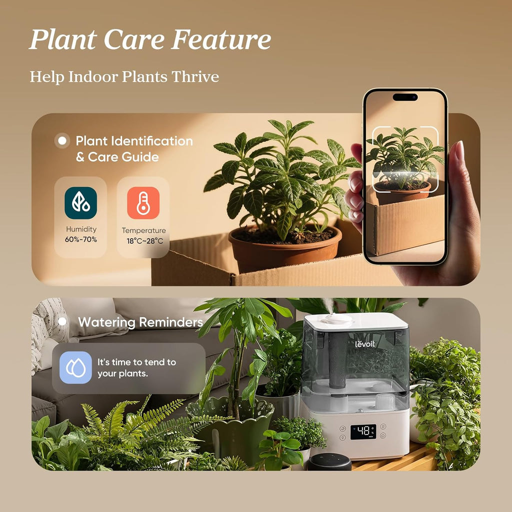 Levoit Humidifiers For Bedroom Large Room, 6L, 60H Runtime, 26Db, Smart App | Top Fill Cool Mist Humidifier For Baby & Plants, Easy To Clean, Essential Oil, Rapid Humidification & Auto Mode, Sleep Mode