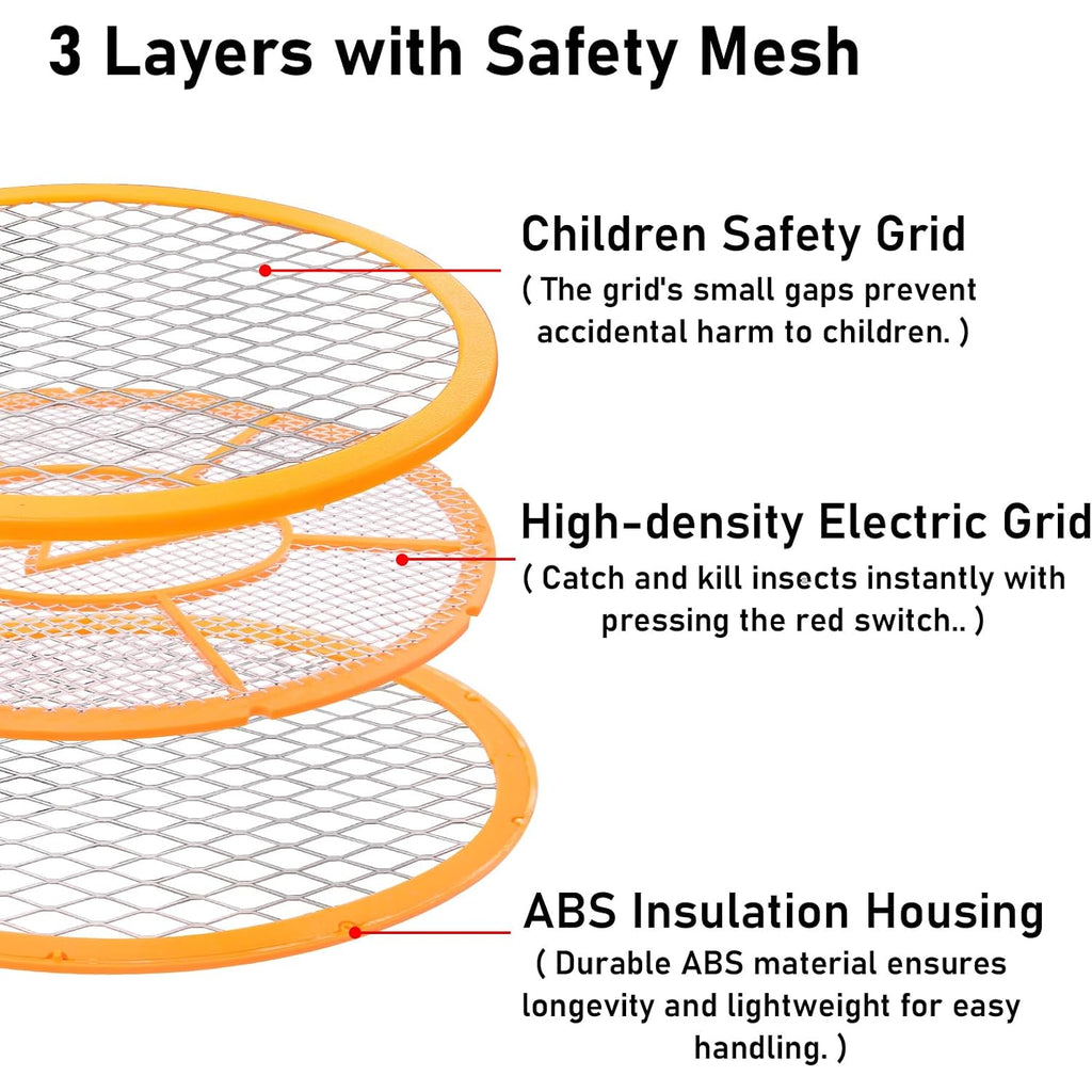 Electric Fly Swatter Handheld Bug Zapper - Indoor Outdoor Zapping Racket For Pest Mosquito & Flies - Battery Powered Safe To Touch With 3-Layer Safety Mesh, Standard Size, Pack Of 2
