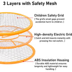 Electric Fly Swatter Handheld Bug Zapper - Indoor Outdoor Zapping Racket For Pest Mosquito & Flies - Battery Powered Safe To Touch With 3-Layer Safety Mesh, Standard Size, Pack Of 2
