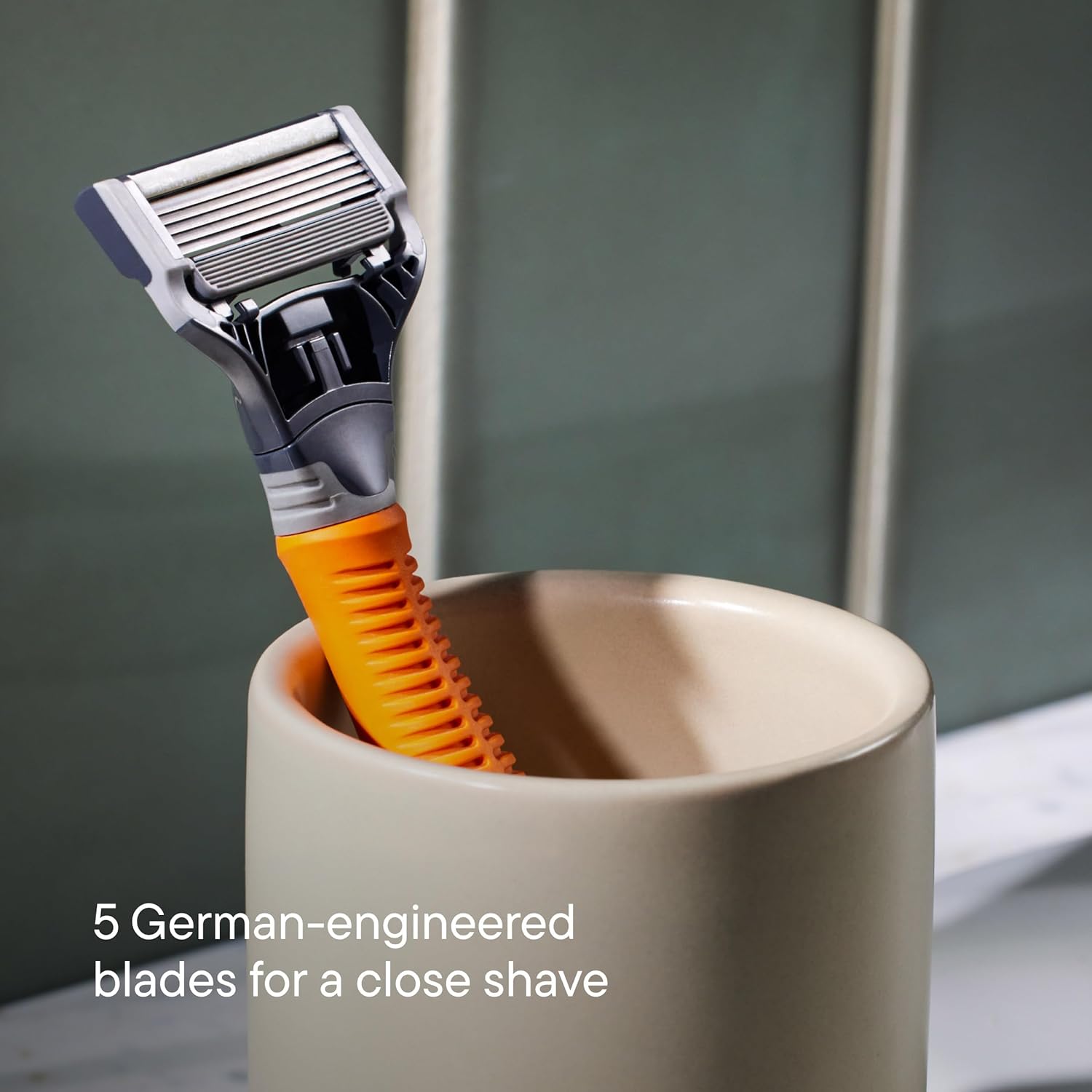 Harry's Original Shaving Kit for Men - Razor Handle, 5 Razor Blade Refills, Foaming Shave Gel, and Travel Blade Cover - TSA Approved Travel Essentials - German Engineered - Ember