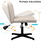 Criss Cross Chair,Comfy Cross Legged Office Desk Chair No Wheels,Modern Fabric Swivel Adjustable Height Mid Back Wide Seat For Home Office Computer (Beige)