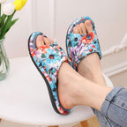 Summer House Slippers For Women With Arch Support Breathable Waffle Cotton Indoor Slippers Slip On Open Toe Home Shoes