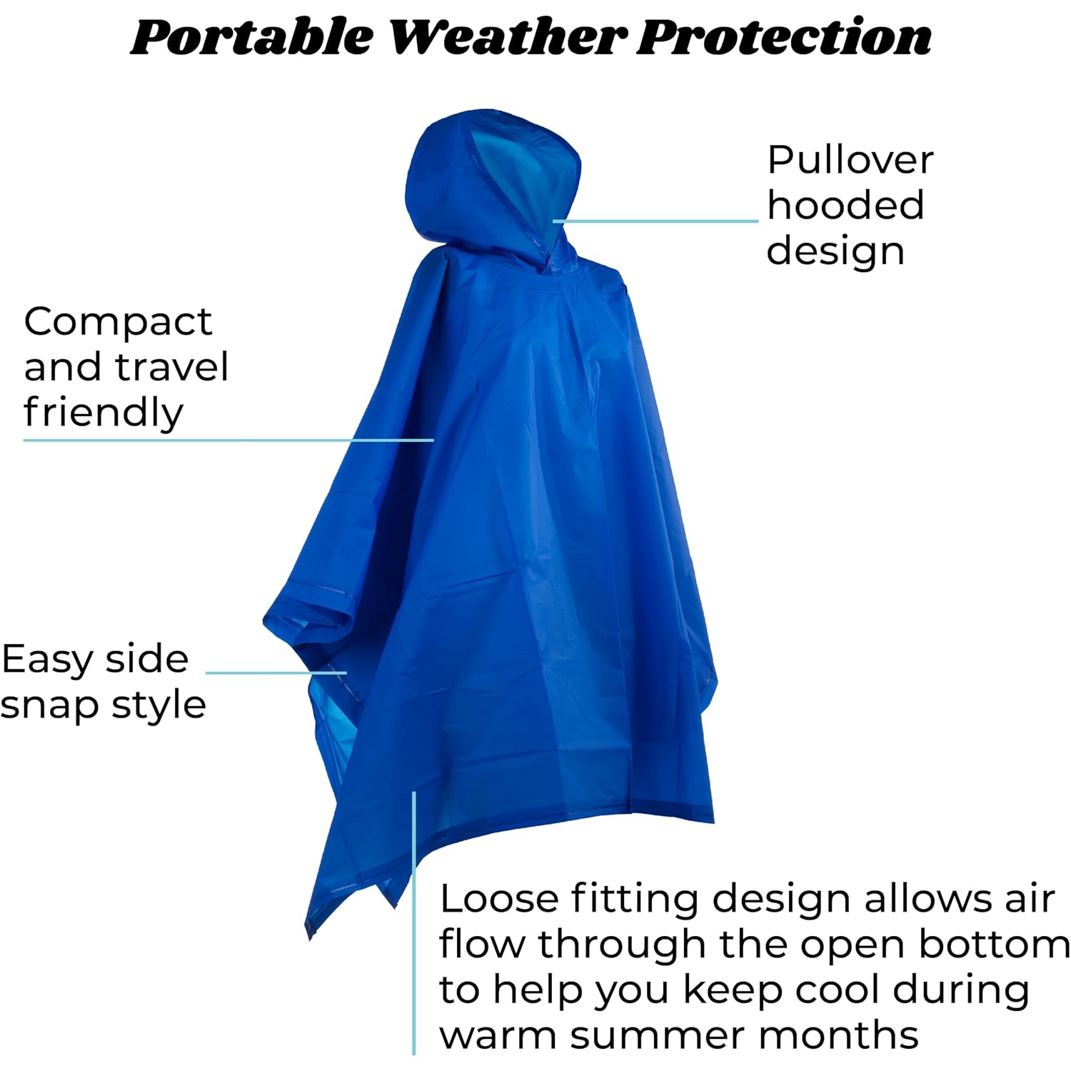Totes Adult Packable Lightweight Adjustable Rain Poncho
