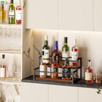 Thygiftree Liquor Bottle Display Shelf, 2 Tier Coffee Syrup Rack Organizer & Bar Shelf Stand For Liquor, Whiskey, Olive Oil, Kitchen Counter & Home Bar Storage