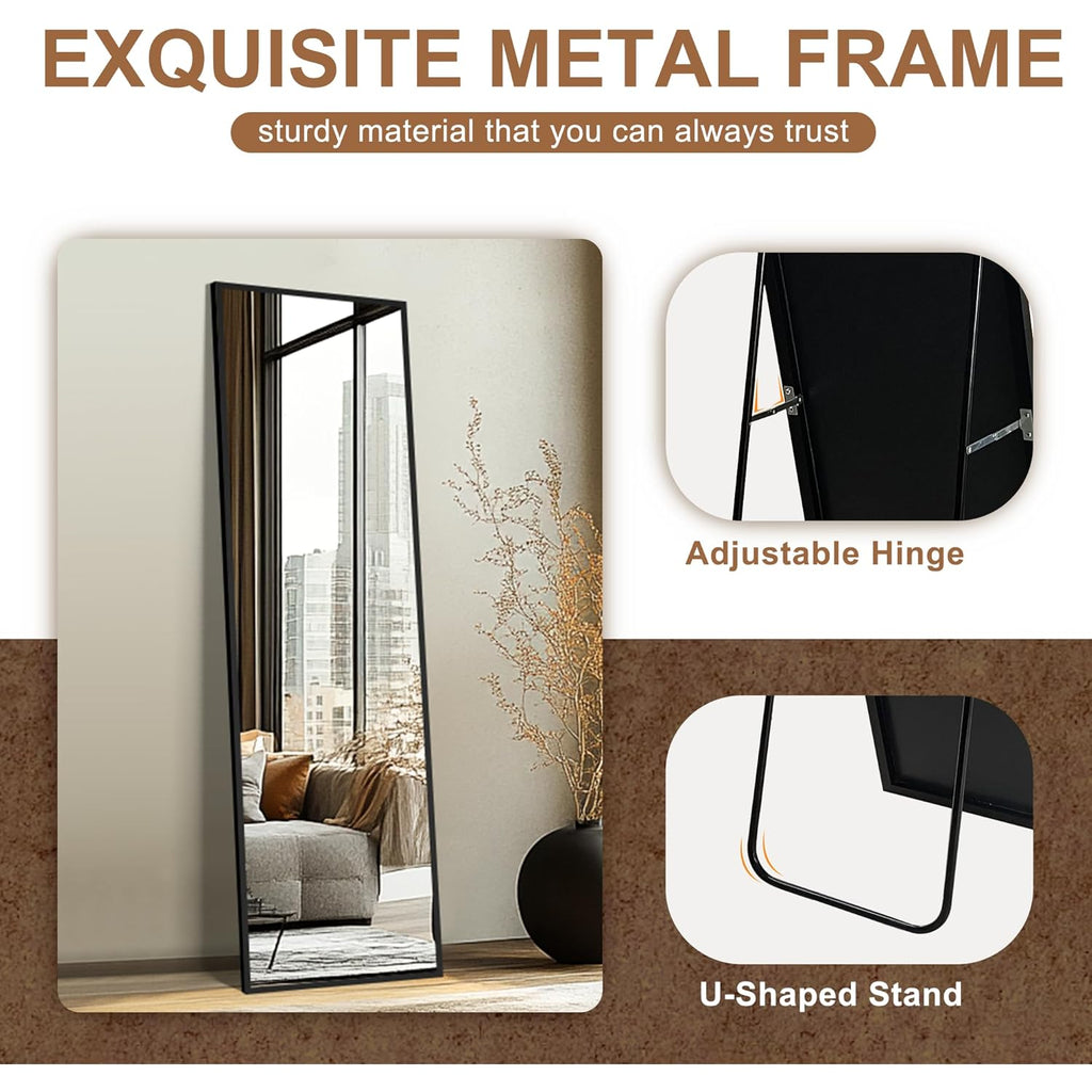 Delma Wall Full Length Mirror,Standing Mirror Full Body,Large Floor for Wall Door Bedroom Bathroom Living Room with Aluminium Frame(with Stand,56x15-Black)