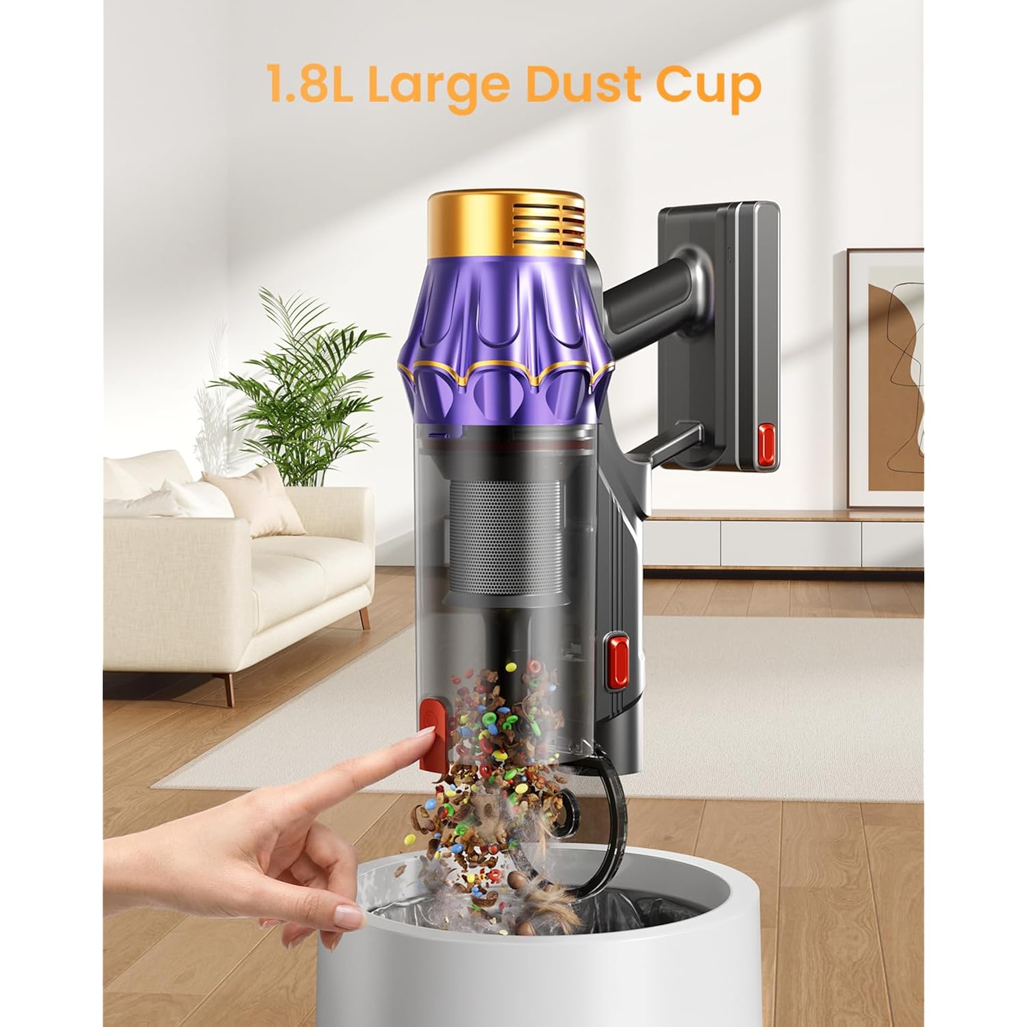 Cordless Vacuum Cleaner, 650W/60Kpa/70 Mins Vacuum Cleaners For Home With Self-Standing, Anti-Tangle Vacuum Cordless, Smart Display And 1.8L Cup Cordless Stick Vacuum Cleaner For Pet Hair/Carpets