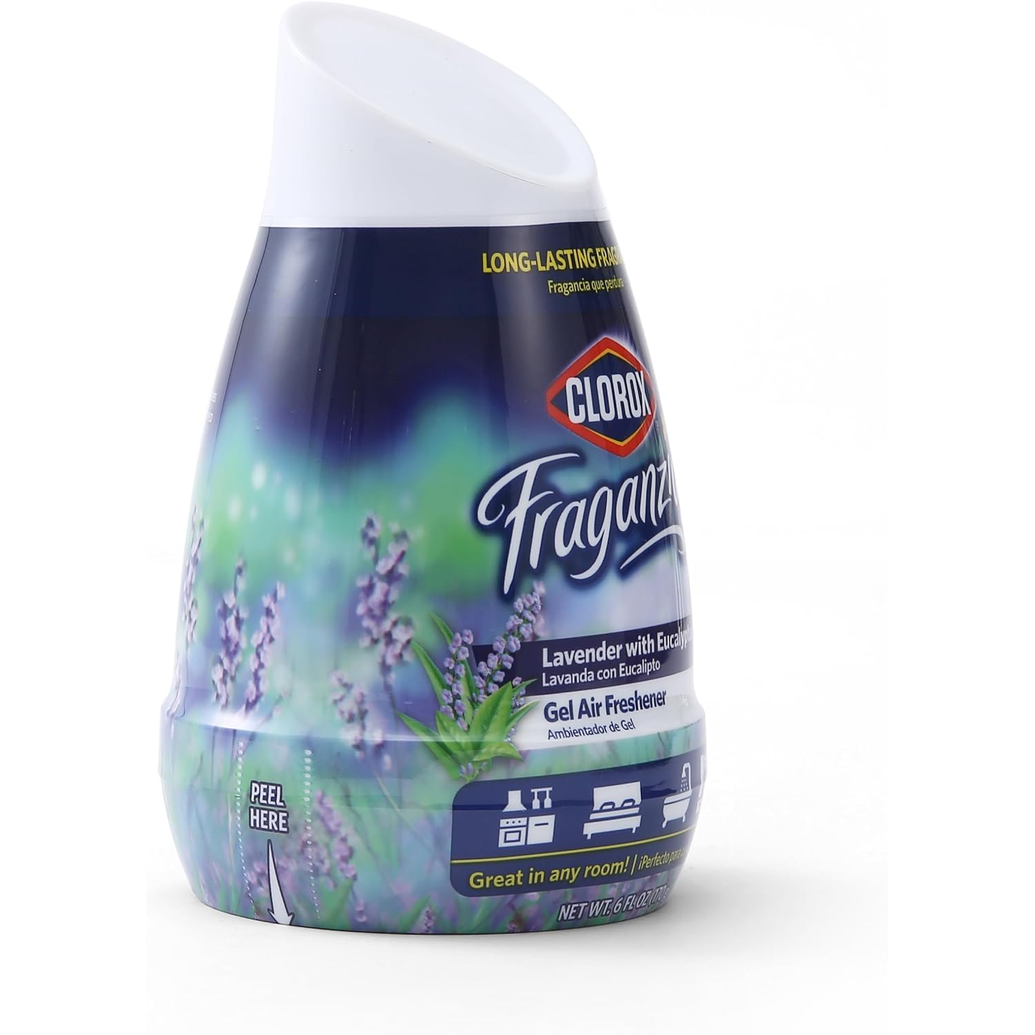 Clorox Fraganzia Gel Air Freshener Cone, Adjustable Odor Eliminating Gel With Lavender And Eucalyptus Scent For Home, Bathroom, Office, Small Spaces, Long Lasting No Battery Freshener, 6 Oz