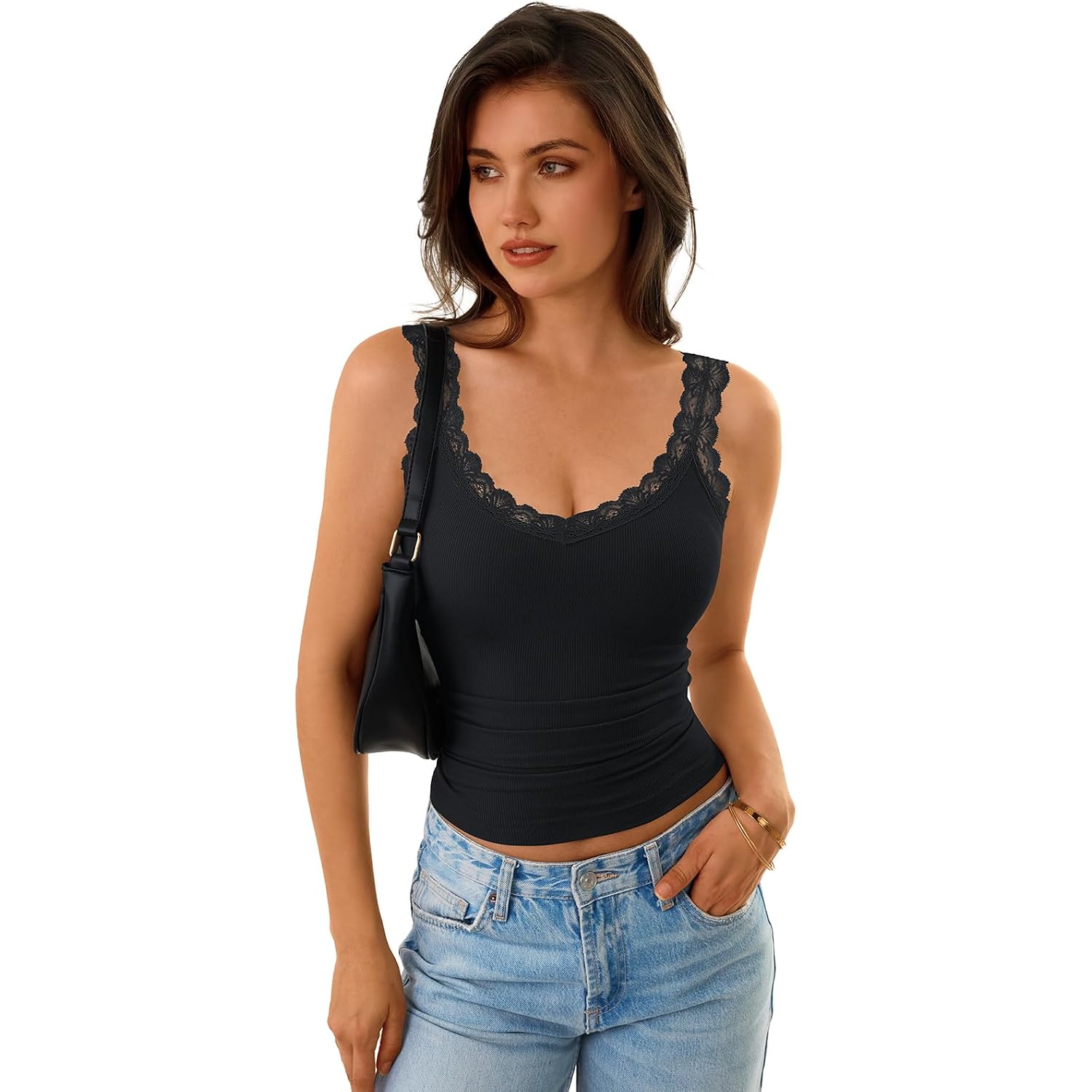 GKBK Womens Tank Tops Ribbed Fitted Lace Trim Camisole Sleeveless Summer Casual Basic Cute Cami Spring Fashion 2026 Outfits
