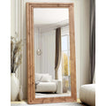 Full Length Mirror 76"X34" Solid Wood Frame Floor Large Mirror For Living Room, Bedroom Hanging Or Leaning Wall-Mounted, Light Brown