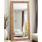 Full Length Mirror 76"X34" Solid Wood Frame Floor Large Mirror For Living Room, Bedroom Hanging Or Leaning Wall-Mounted, Light Brown
