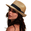 Dreshow Women Straw Sun Hat Short Brim Panama Travel Fedora Beach Cap Roll Up Summer Hat For Women Men Upf 50+