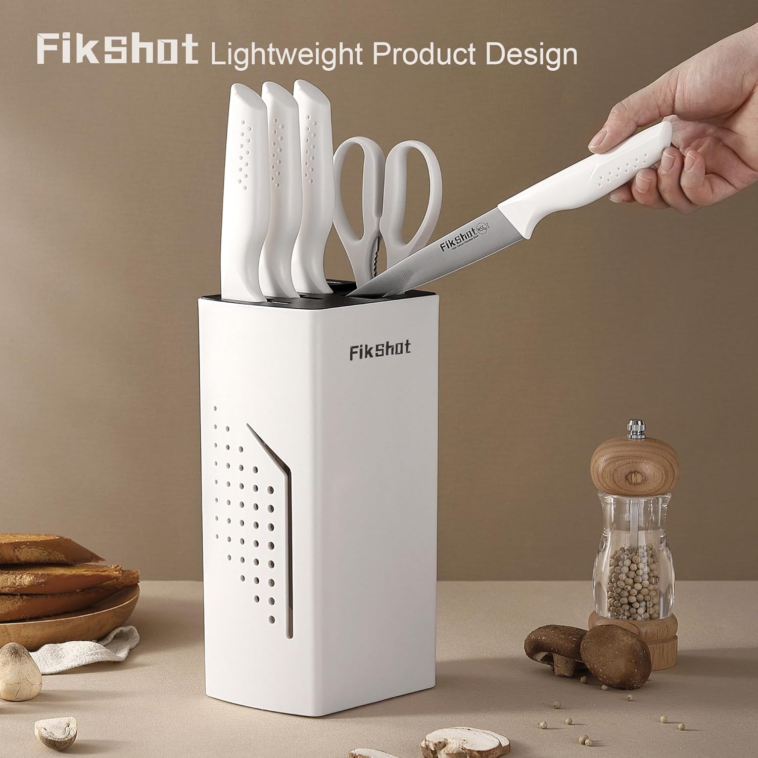 Knife Set, FIKSHOT 6-Piece Kitchen Knife Block Set with & Built-In Sharpener, Dishwasher Safe High Carbon Stainless Steel Blades, Rust-Resistant – Ideal Housewarming Gift