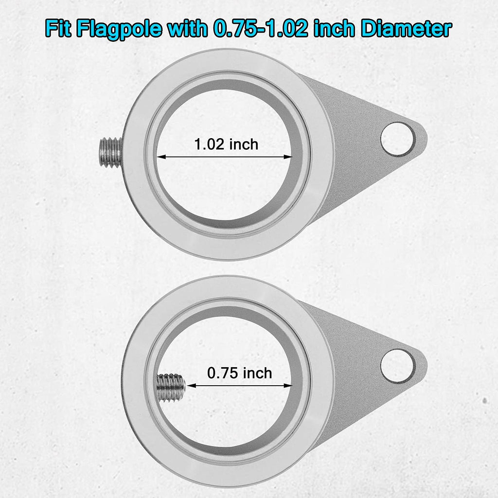 Flag Pole Rings, Aluminum Alloy Flagpole Rings 360° Rotating Anti Wrap Flag Mounting Ring, Spinning Flag Pole Clips With Carabiner For 0.75-1.02 Inch Diameter- Pack Of 2 (Silver)