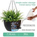 Uouz 13 Inch 2 Pack Large Self Watering Hanging Planters For Indoor Outdoor Plants, Hanging Plant Pots With Removable 50 Oz Reservoir, Plastic Hanging Basket For Window Porch Garden Balcony, Black