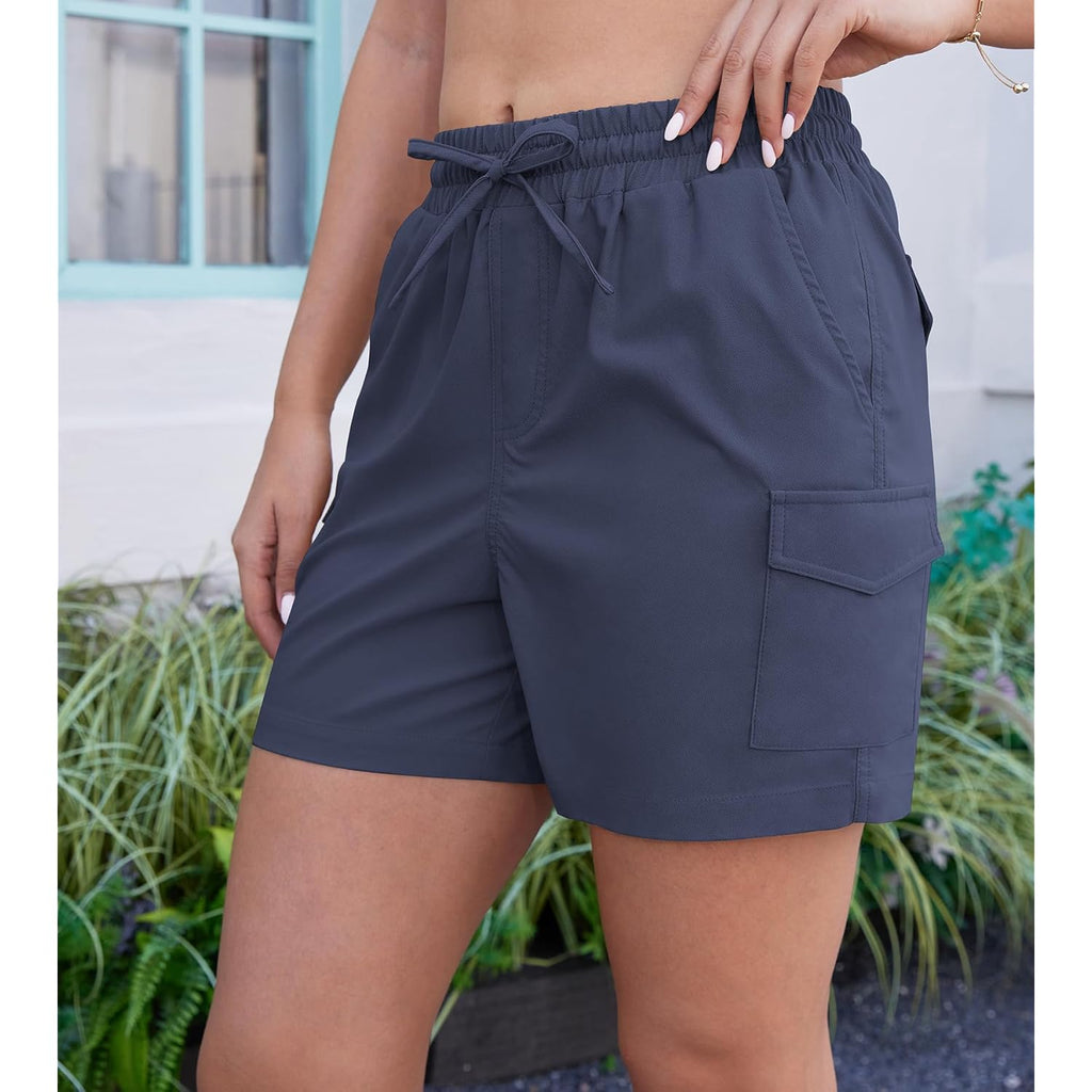 Women's Casual Shorts with Pockets,Elastic High Waist Cargo Shorts,Lightweight Cotton Shorts for Women Summer 2026