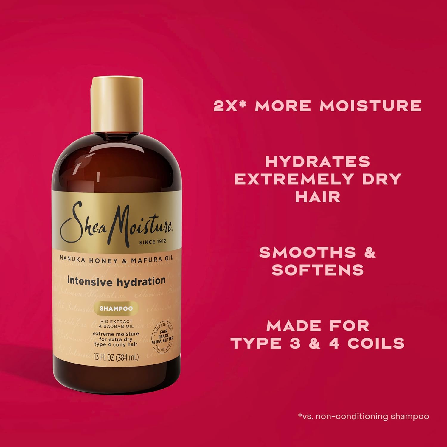 Shea Moisture Intensive Hydration Shampoo Manuka Honey and Mafura Oil for Dry, Damaged Hair Sulfate-Free 13 oz