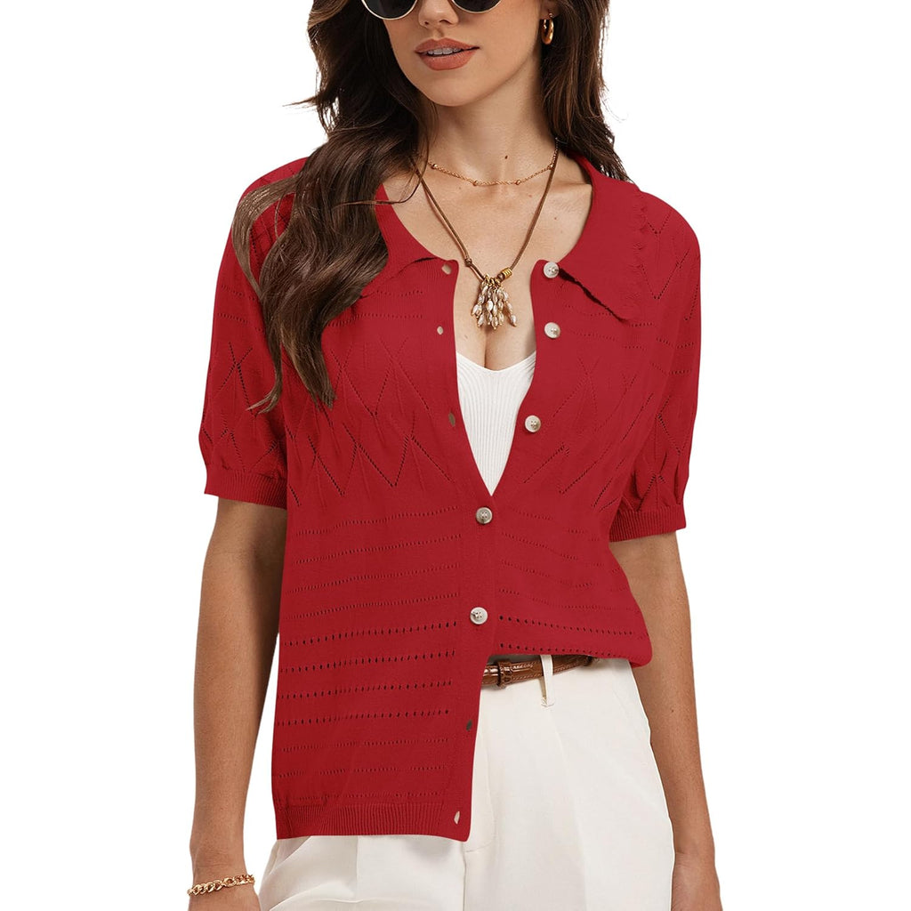 Short Sleeve Button Down Shirt for Women Lapel Lightweight Collared Blouses 2026 Summer Casual Cotton Tops