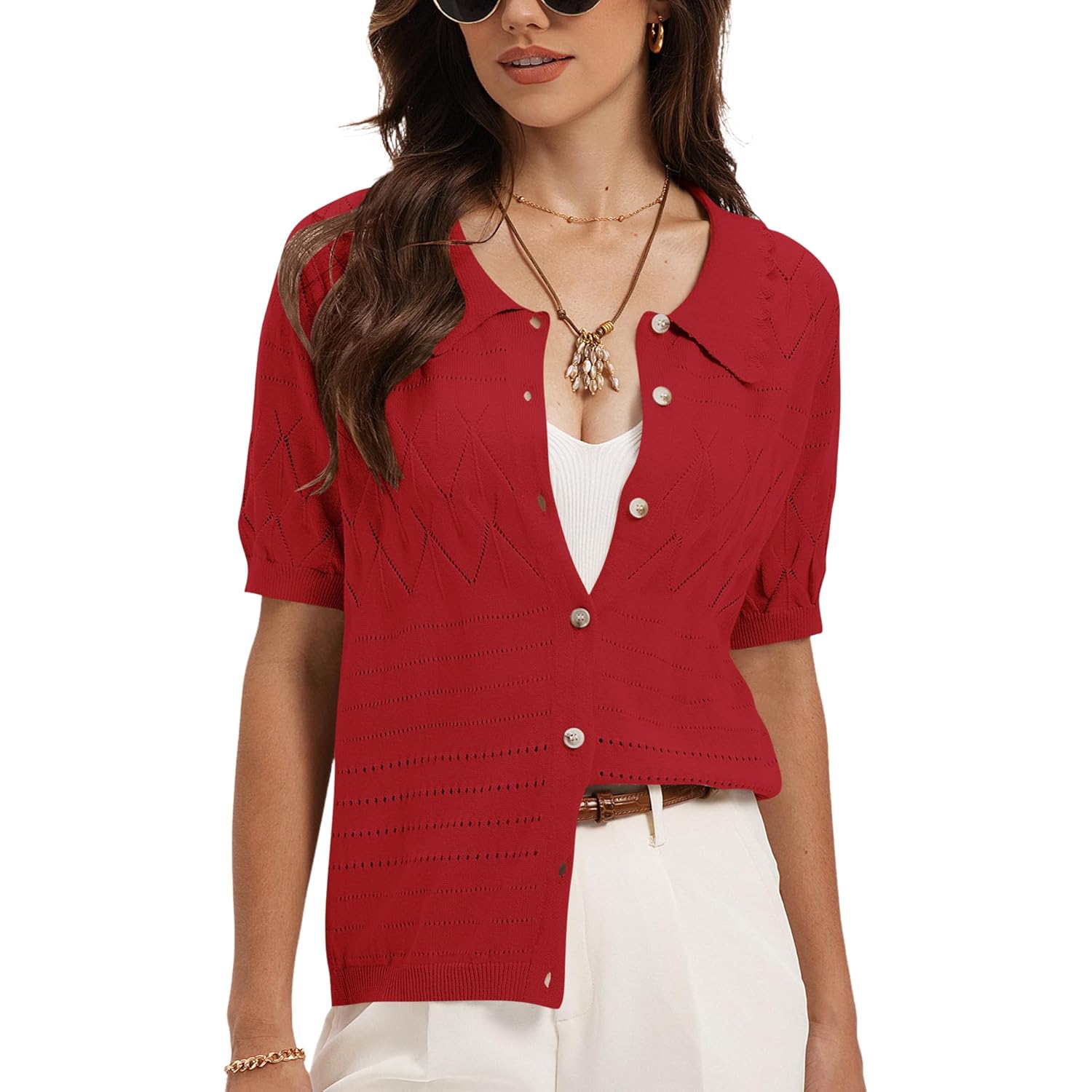 Short Sleeve Button Down Shirt for Women Lapel Lightweight Collared Blouses 2026 Summer Casual Cotton Tops
