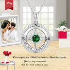 Peeshow Compass Birthstone Necklace for Women Wife, S925 Sterling Silver Gift for Wife Wedding Anniversary Birthday Gifts for Women Jewelry for Her Girlfriend I'd be Lost without You