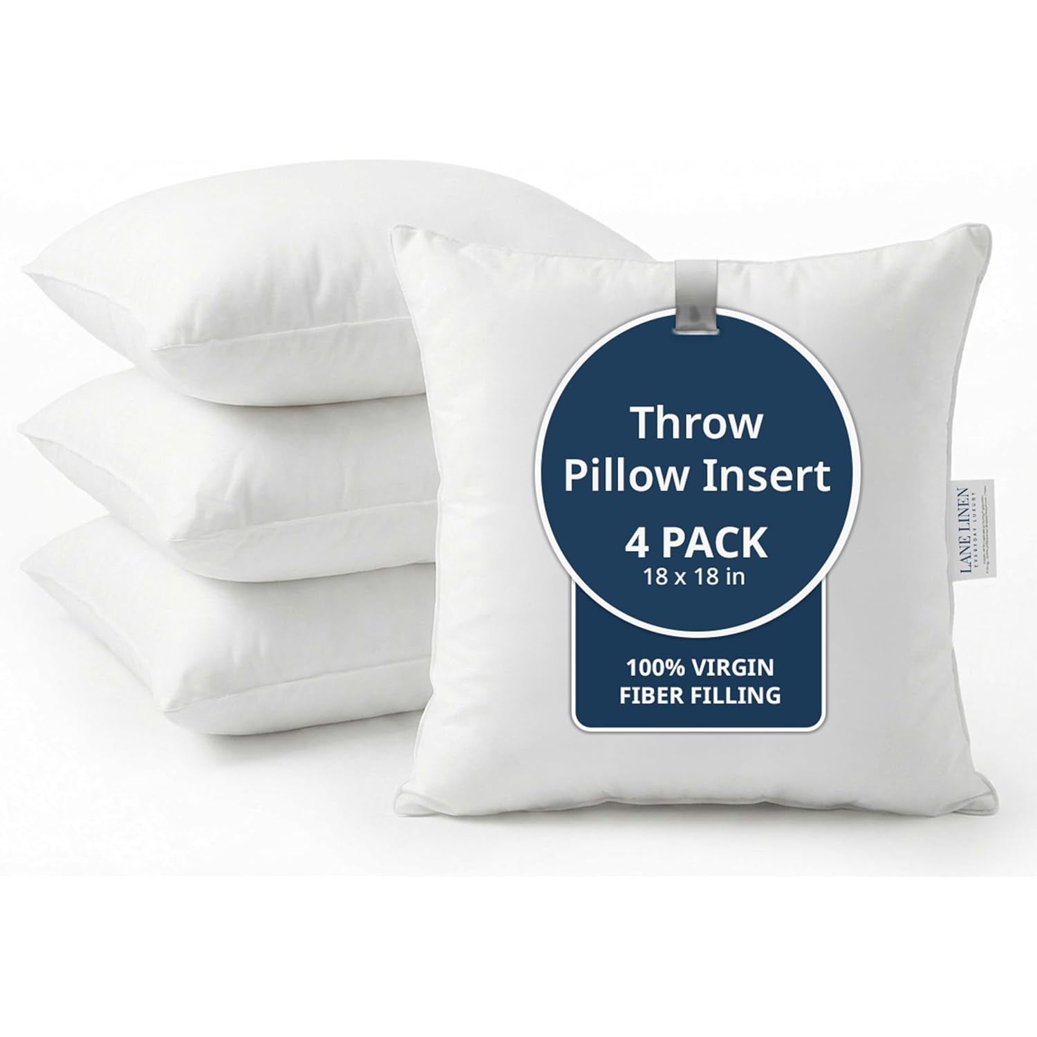 Lane Linen 4 Pack 18X18 White Throw Pillow Inserts For Decorative Pillow Covers, Couch Pillows For Living Room, Fluffy Pillows For Bed