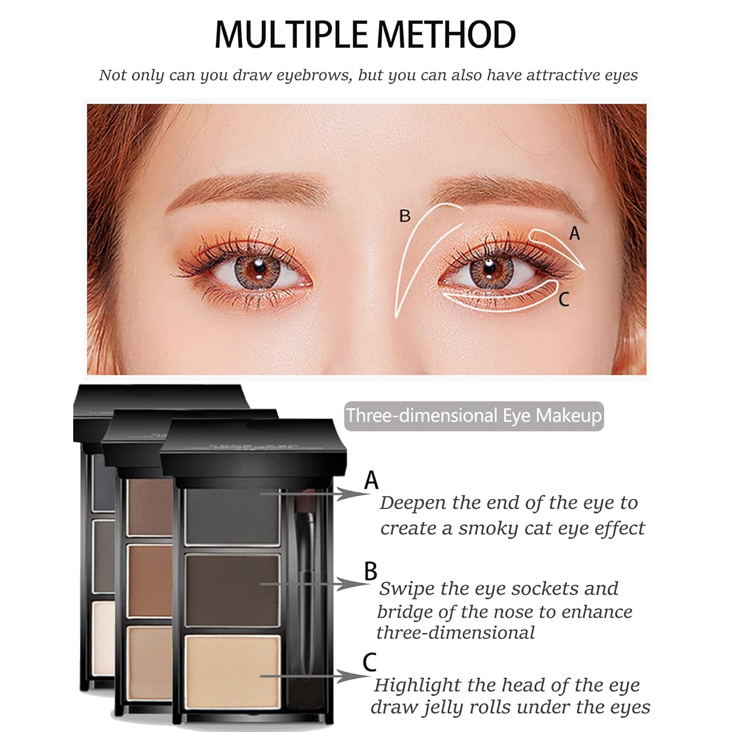 Eyebrow Powder Makeup Kit-3 Colors Eye Brow Powder Palette Long-Lasting Waterproof, Dark/light Brown Brow Filler, Fill & Sculpt Full Eyebrows for Women, With Mirror, Brow Brush & Razor-Set 02