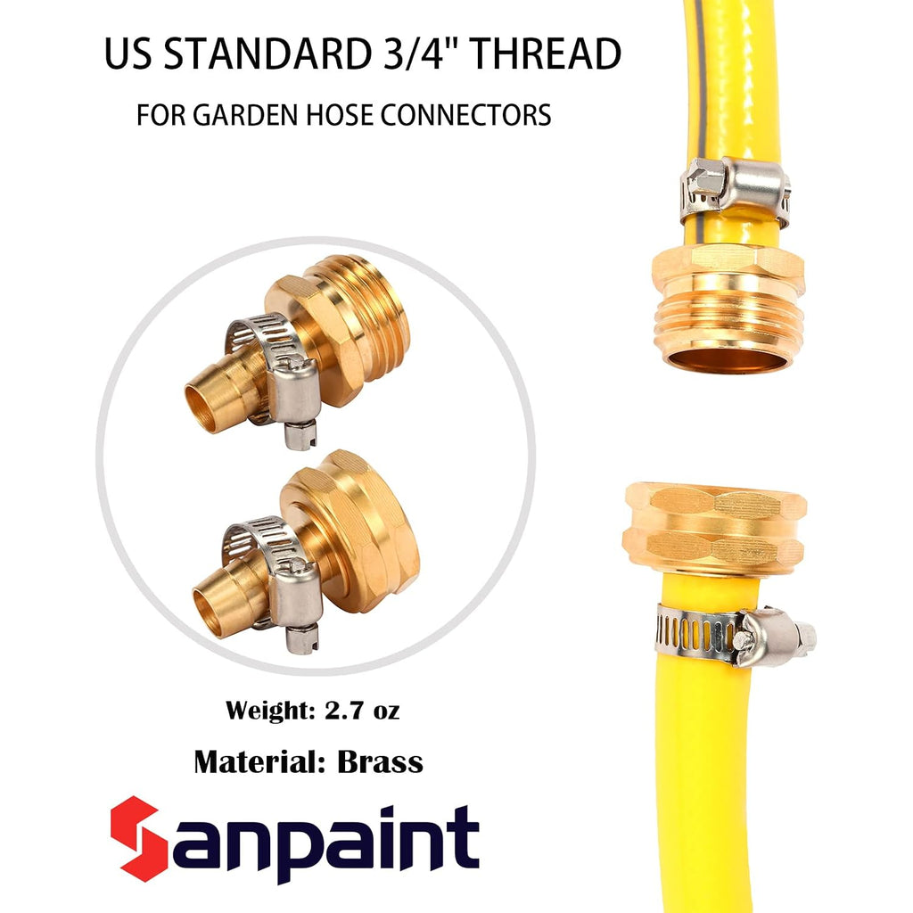 Brass Garden Hose Connector Repair Mender Kit, Fits 1/2" Water Hose Fitting | 1 Set, 1/2" Barb X 3/4" Ght, With Stainless Clamp