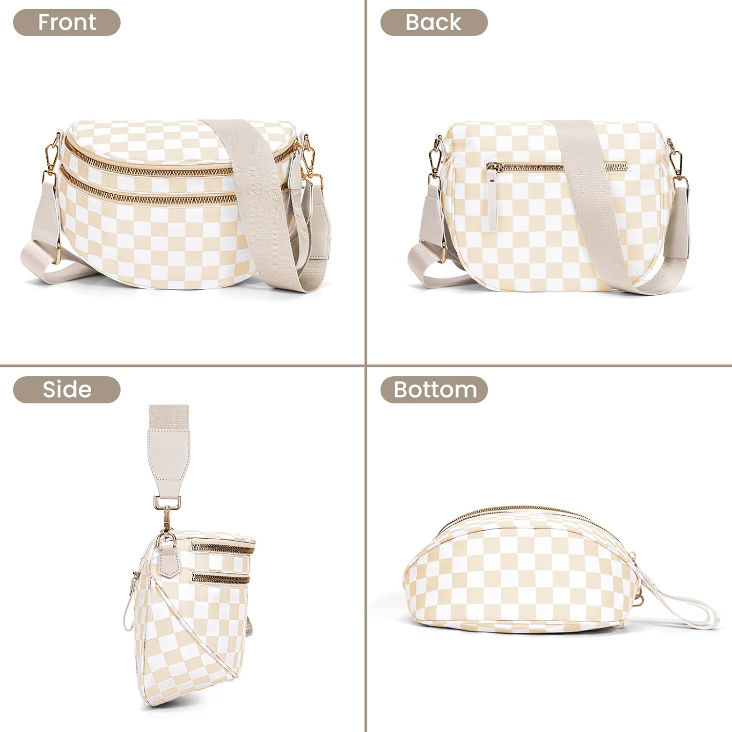 hibear Checkered Crossbody Bag Spacious Bum Bags for Women Nylon Crossbody Fanny Packs Checkered Purse Belt Wallet