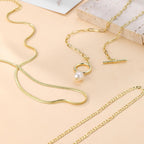 Layered Gold Necklaces for Women, Dainty 14K Gold Plated Cute Pearl Pendant Necklace Jewelry Set Stackable Toggle Chain Choker Collar, Trendy Waterproof Non Tarnish Jewelry Gift