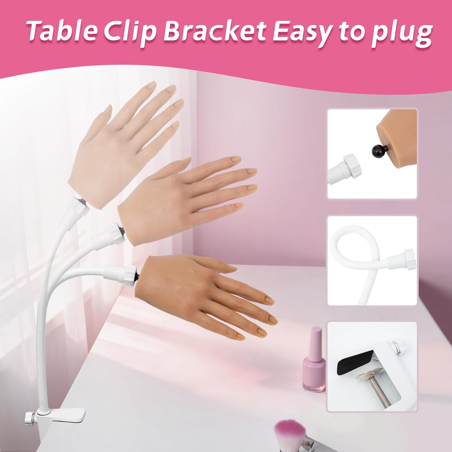 Practice Hand for Acrylic Nails,Realistic Silicone Training Hand with Flexible Fingers for Nail Art Practice,Professional Mannequin Hand Model Kit for Gel Polish & Manicure Beginners