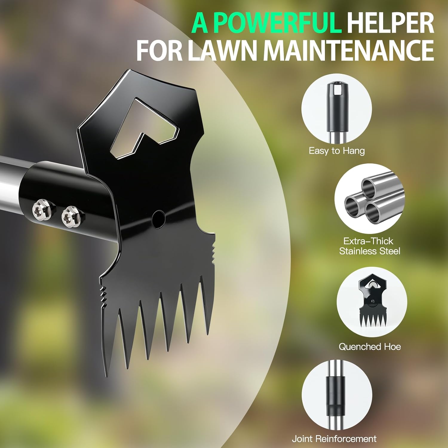 60" Weed Puller Tool With Long Handle, 2-In-1 Weed Rake & Garden Hoe, Stand Up Weeding Tools Gardening, Heavy Duty Steel Weeder Tool, Manual Uprooting Weed Remover Tool For Yard, Lawn, Patio, Garden