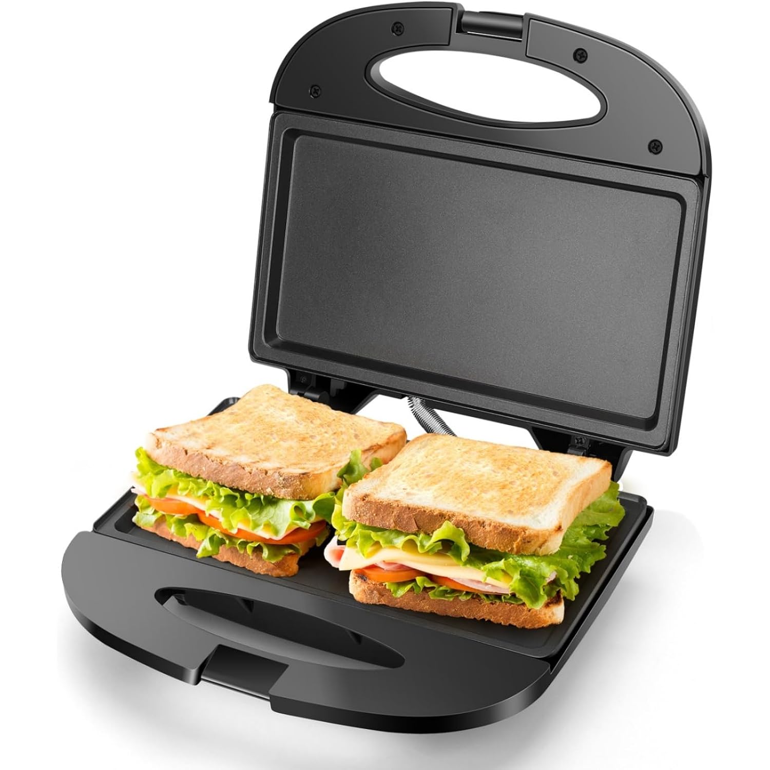 Aigostar Sandwich Maker With Non-Stick Deep Grid Surface For Egg, Ham, Steaks Compact Electric Grill Tostadora De Pan Black, Etl Certificated, Roy
