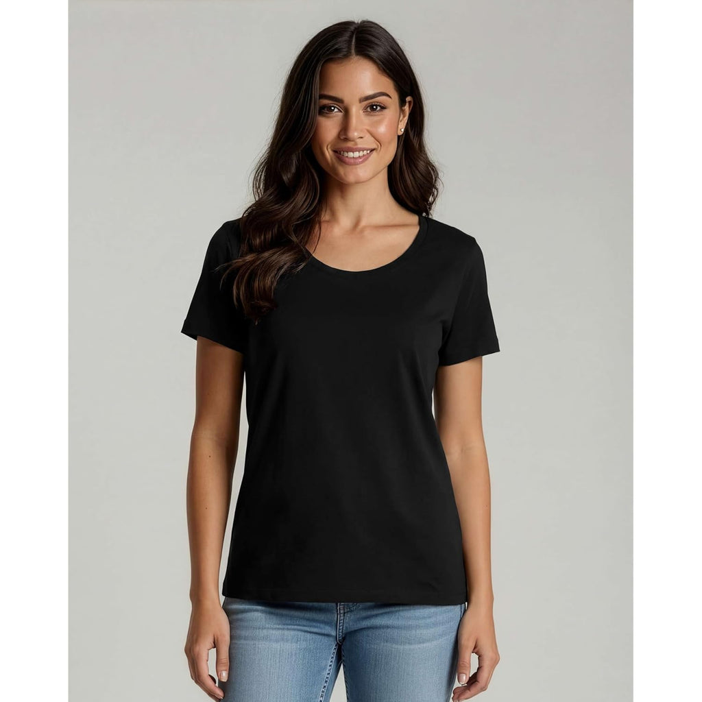 4 Pack: Women's Cotton Short Sleeve T-Shirt - Casual Scoop Crew Neck Tops Tee (Available in Plus Size)