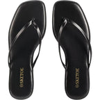 Women Square Toe Leather Flip Flops Lightweight Flat Thong Sandals Summer Vacation Dressy Comfort Slides