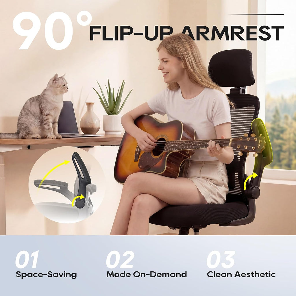 Ergonomic Office Chair For Long Hours, Adjustable Padded Lumbar Support For Lower Back Relief, 330 Lb Capacity, Comfortable Computer Desk Chair For Home Office, Work & Study