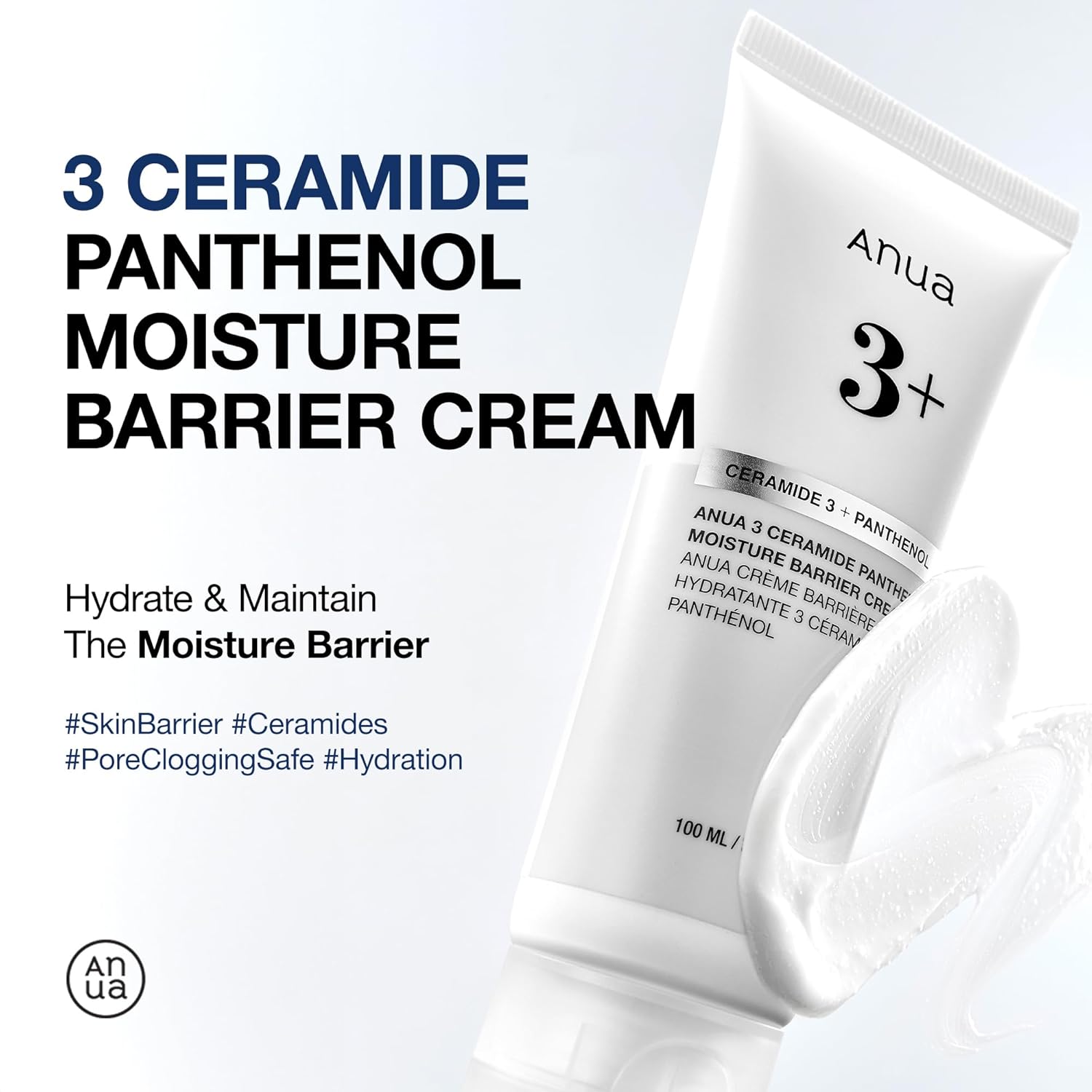 ANUA 3 Ceramide Panthenol Moisture Barrier Cream, Hydrating Daily Face Moisturizer for All Skin Types, Soothing, Non Comedogenic, with Centella for Skin Barrier, Korean Skincare, 3.38 fl oz.