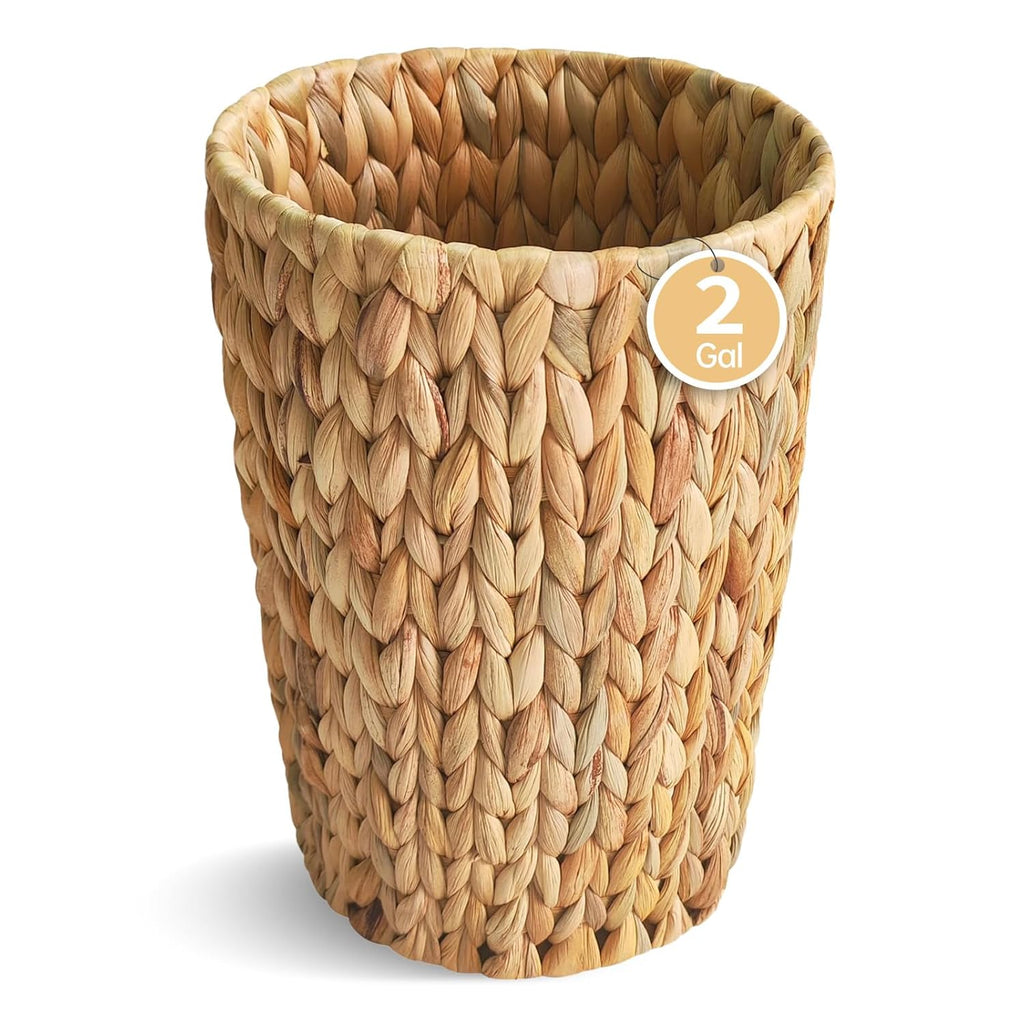 Wicker Trash Can,Small Bathroom Trash Can,Water Hyacinth Wicker Waste Basket For Bathroom,Boho Waste Basket For Bedroom,Home Office,Compact Spaces(2 Gallon Round)