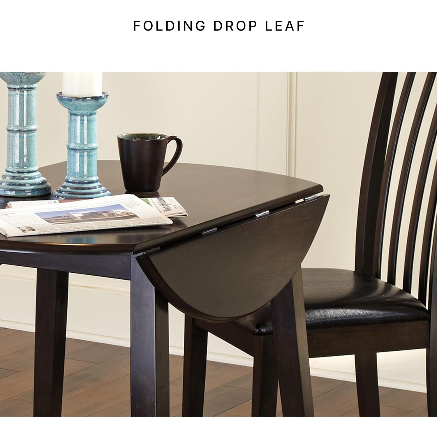 Signature Design By Ashley Hammis Round Dining Room Drop Leaf Table, Seats Up To 4, Hinged Drop Leaves, Wood, 36.38" W X 36.38" D X 29.88" H, Dark Brown
